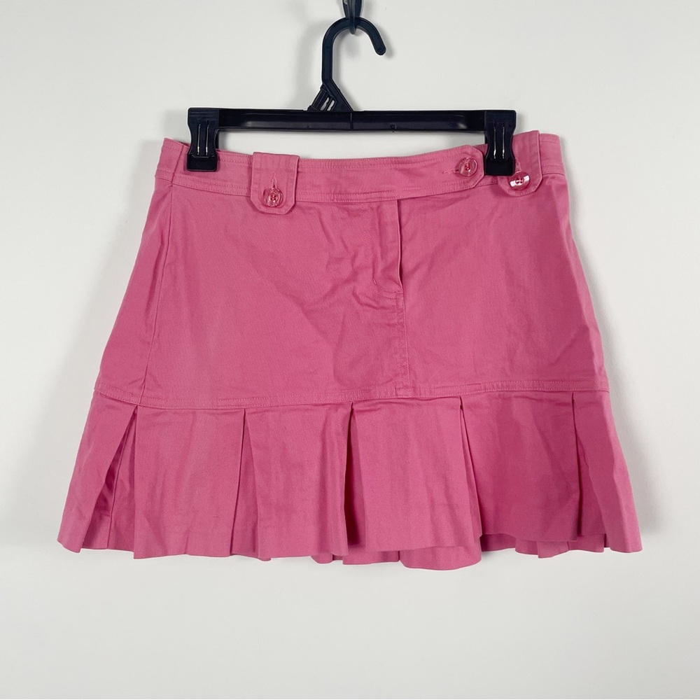 Vintage Bisou Bisou Cotton Pink Pleated Button Mini Skirt Preppy Y2K Clueless